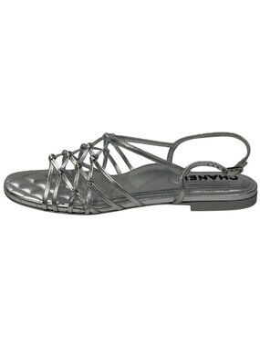 $1125 Chanel Silver Strappy Knot Sandal 8/38